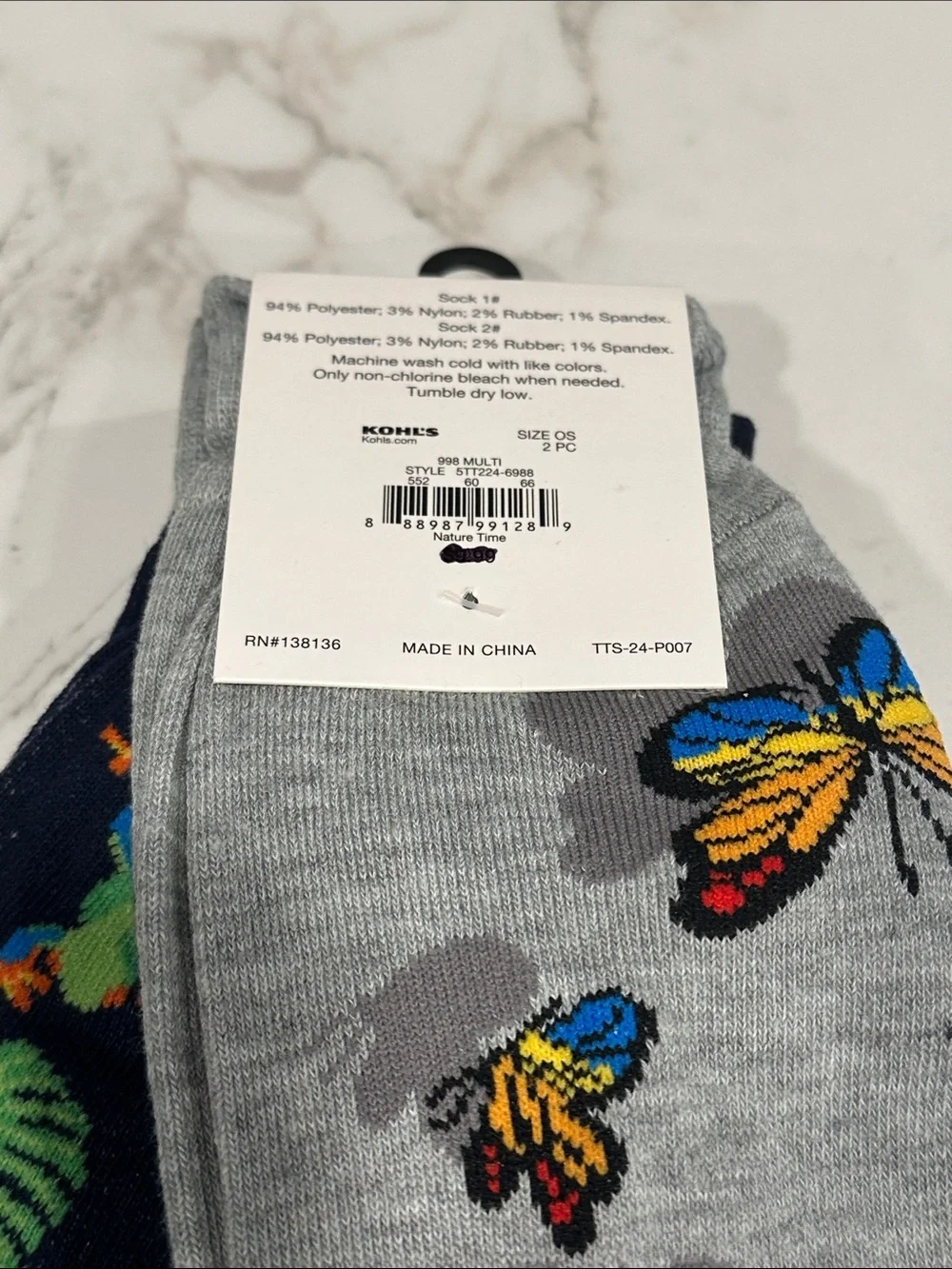 Twisted Toes Crew Socks Mens 8-13 NEW 2 Pair Gecko’s Butterflies